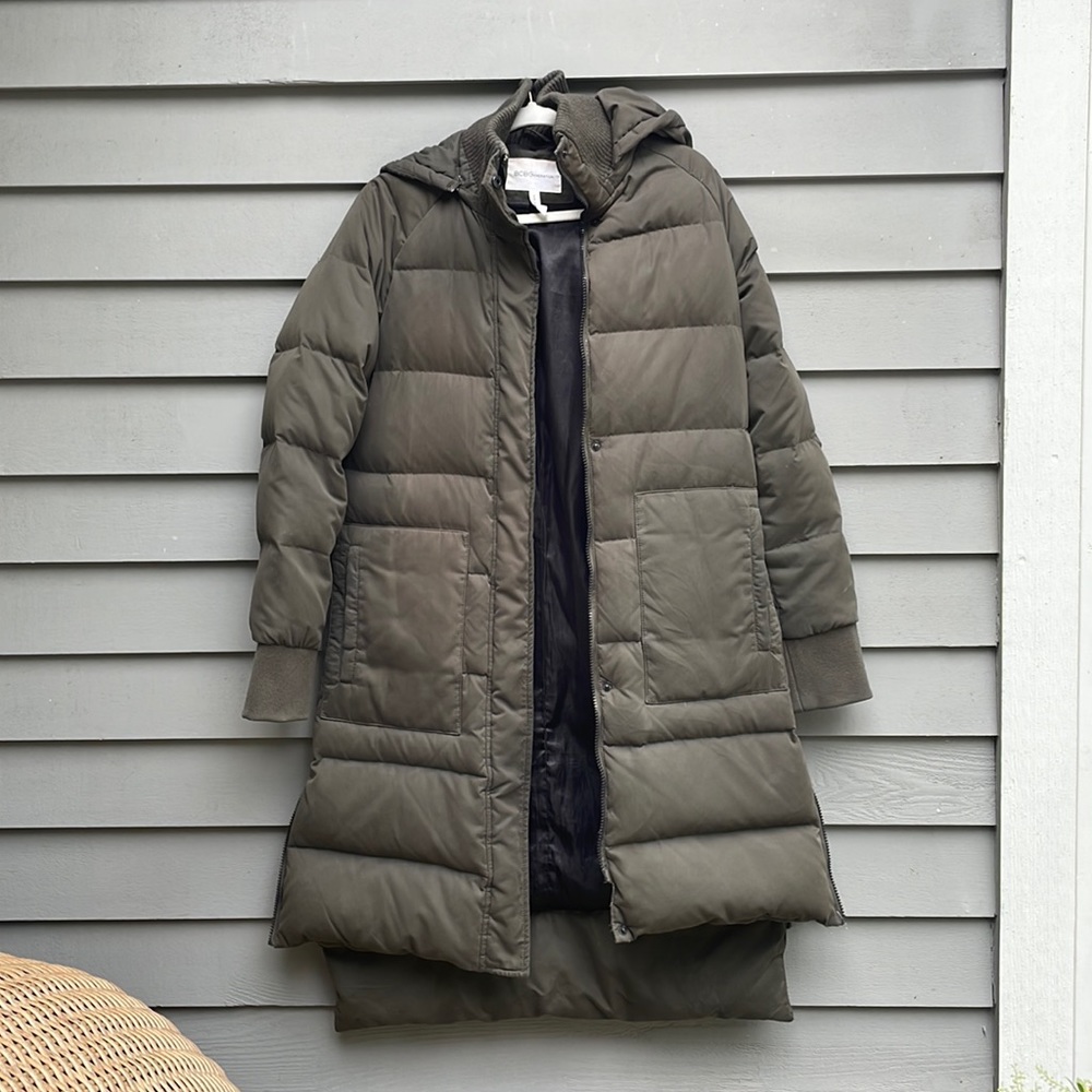 BCBG green down jacket size XS